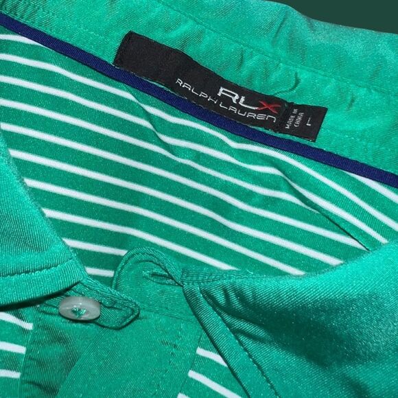 Ralph Lauren RLX Golf Green Striped Polo Cowboys Golf Club Logo Size L - Picture 5 of 6